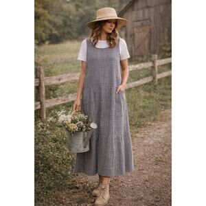 Christopher & Banks VTG SZ XL Black White Gingham Maxi Dress Minimalist Modest